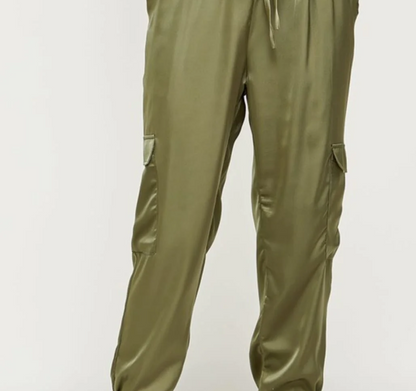 Silk Elastic Waistband Cargo Pant