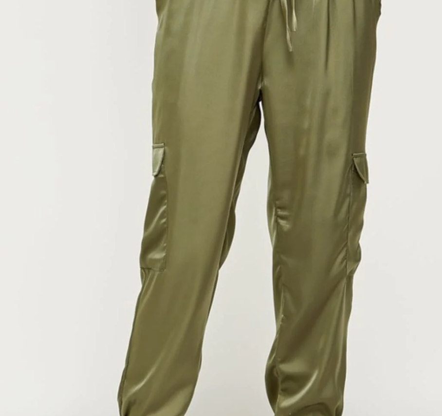 Silk Elastic Waistband Cargo Pant