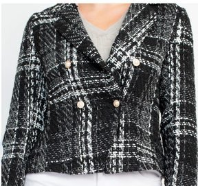 Double Breasted Tweed Plaid Jacket Boutique Haute Monde