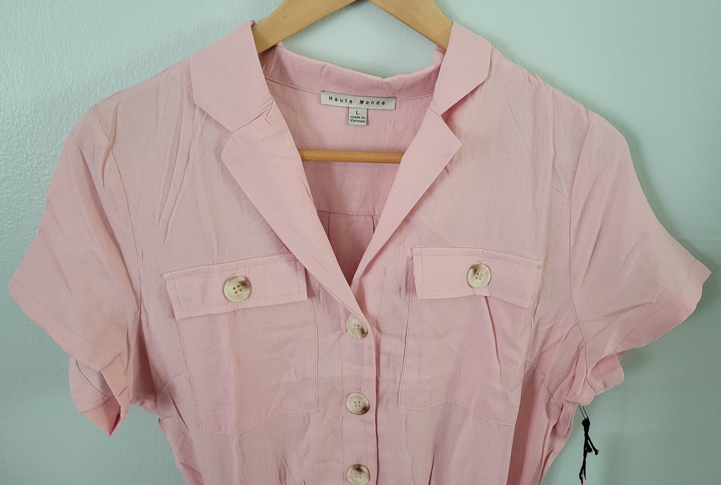 Collard Solid Belted Button- Down Romper