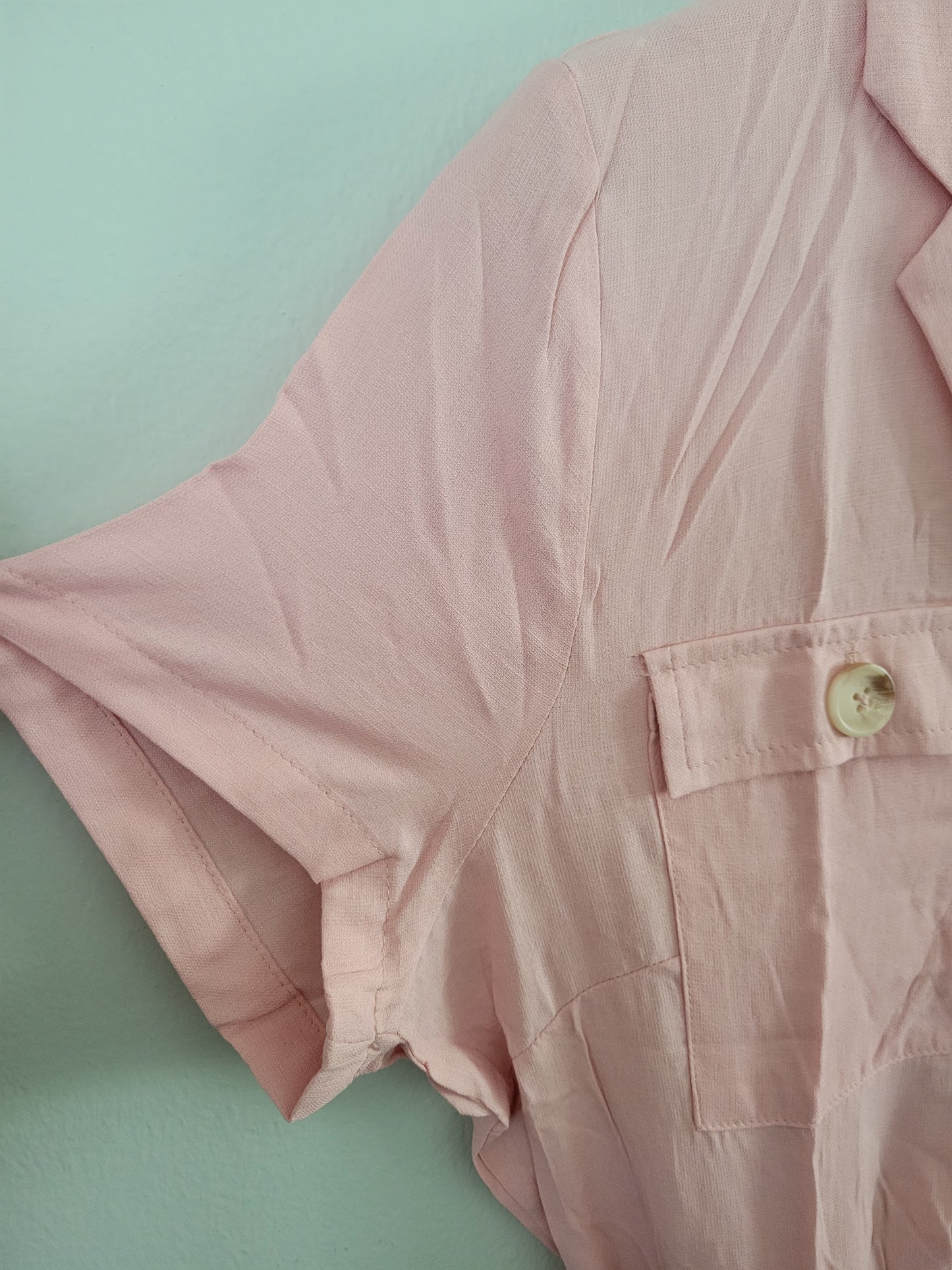 Collard Solid Belted Button- Down Romper