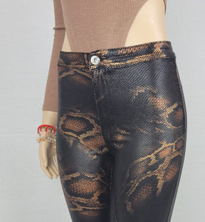 Women Wide Leg Snake Print Jeans