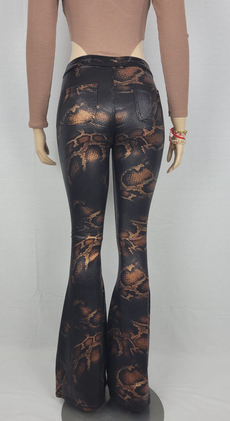 Women Wide Leg Snake Print Jeans