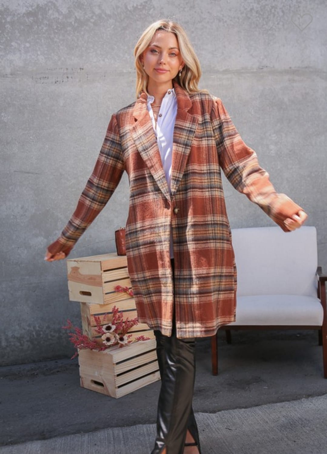 Women Long Plaid Coat