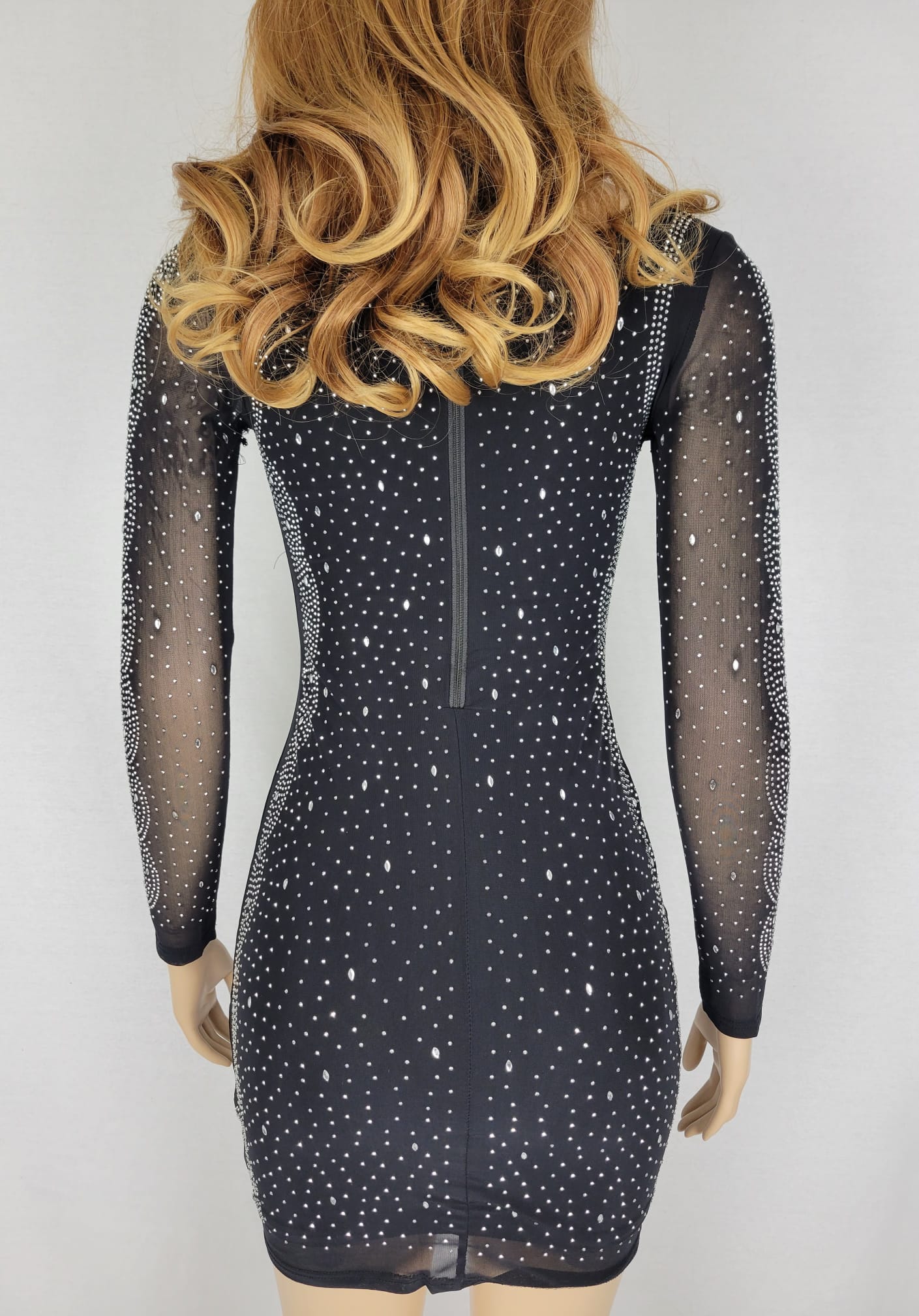 Black Long Sleeve Sequin Dress , women long sleeve dress, shear dress
