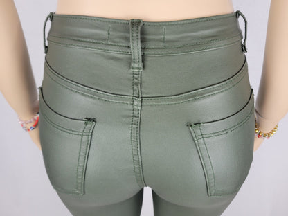 High Waist Shiny Faux leather Jeans for Women