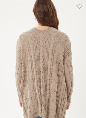 Chenille Cable Knit Oversized Open Front Cardigan