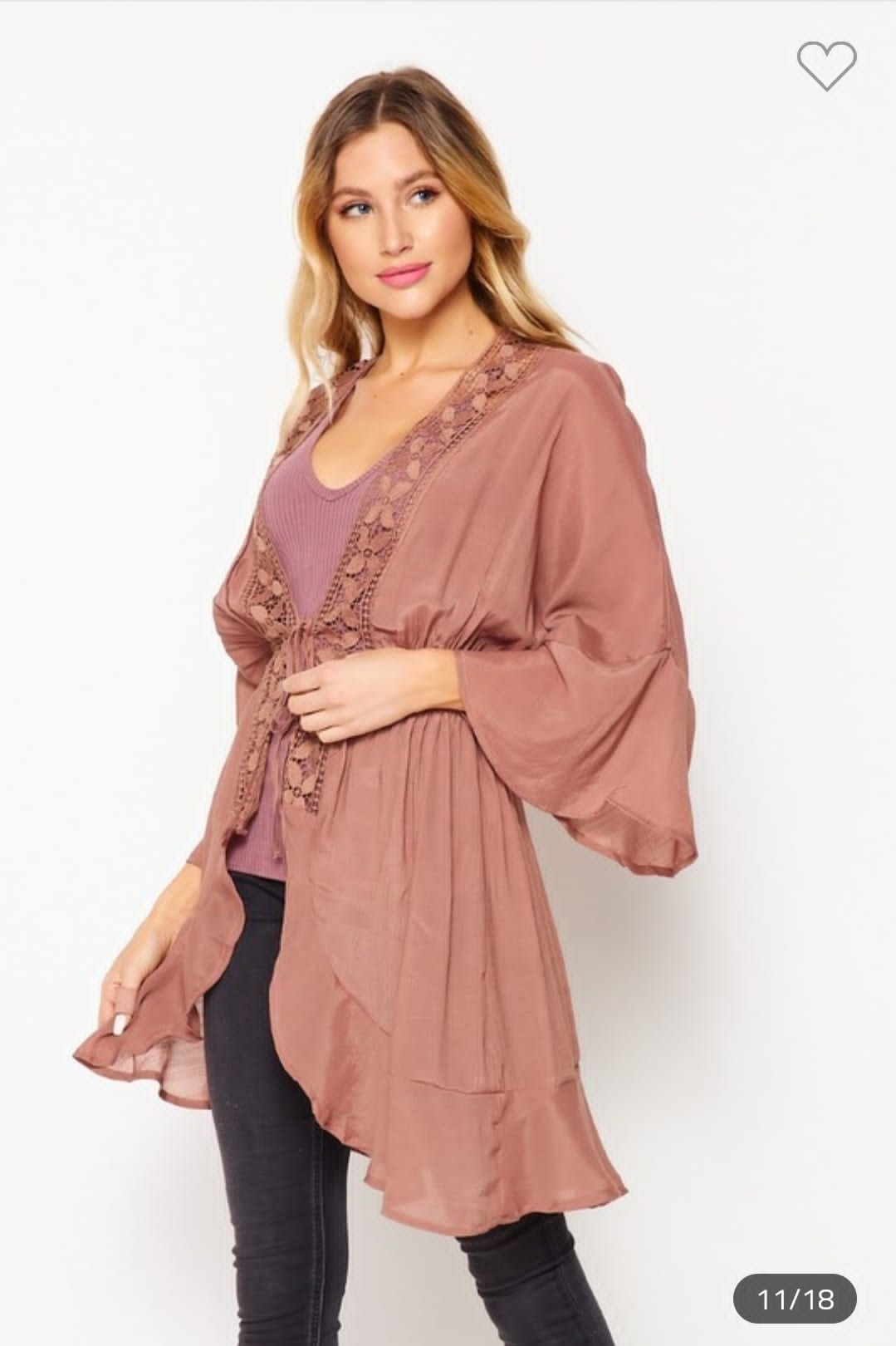 Waterfall Lace Detail Jacket Robe