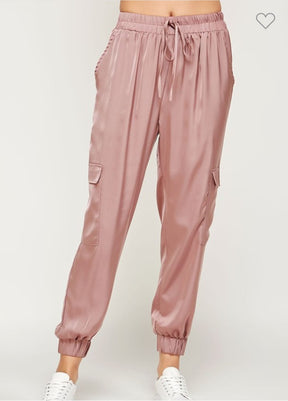 Silk Elastic Waistband Cargo Pant