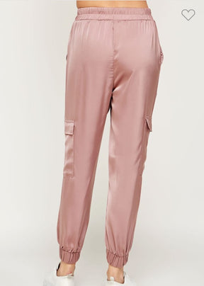 Silk Elastic Waistband Cargo Pant