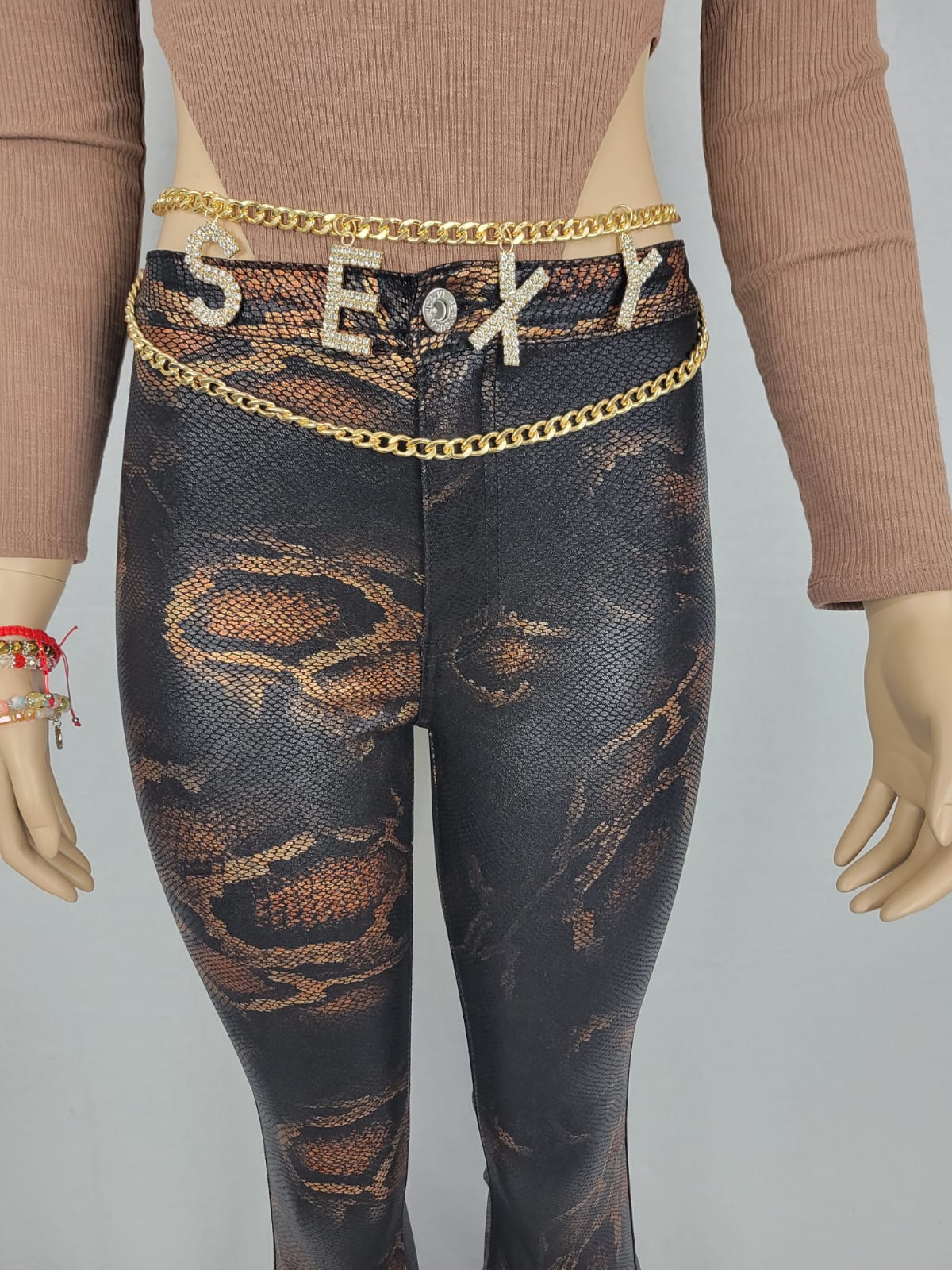 Women Wide Leg Snake Print Jeans