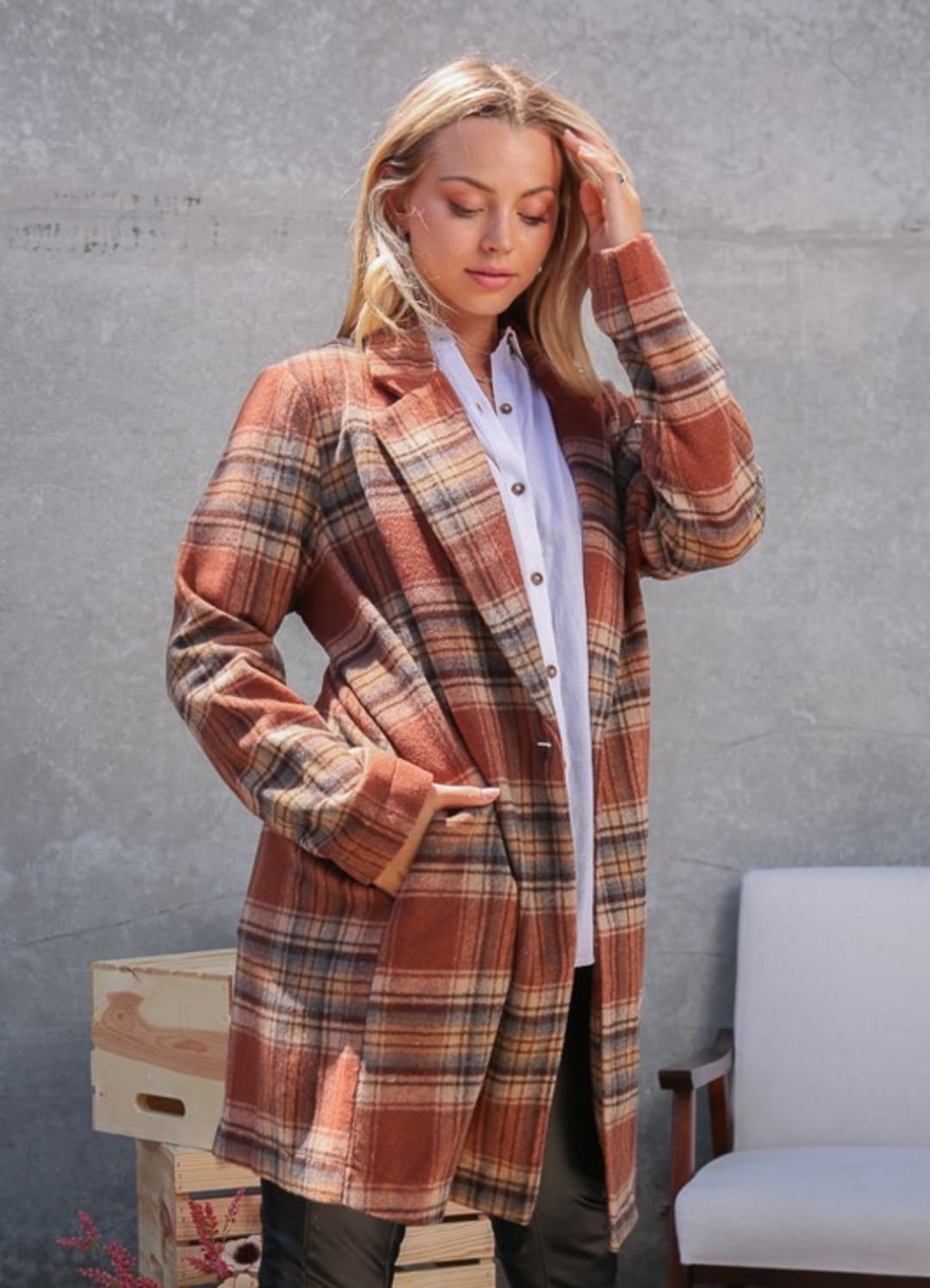 Women Long Plaid Coat