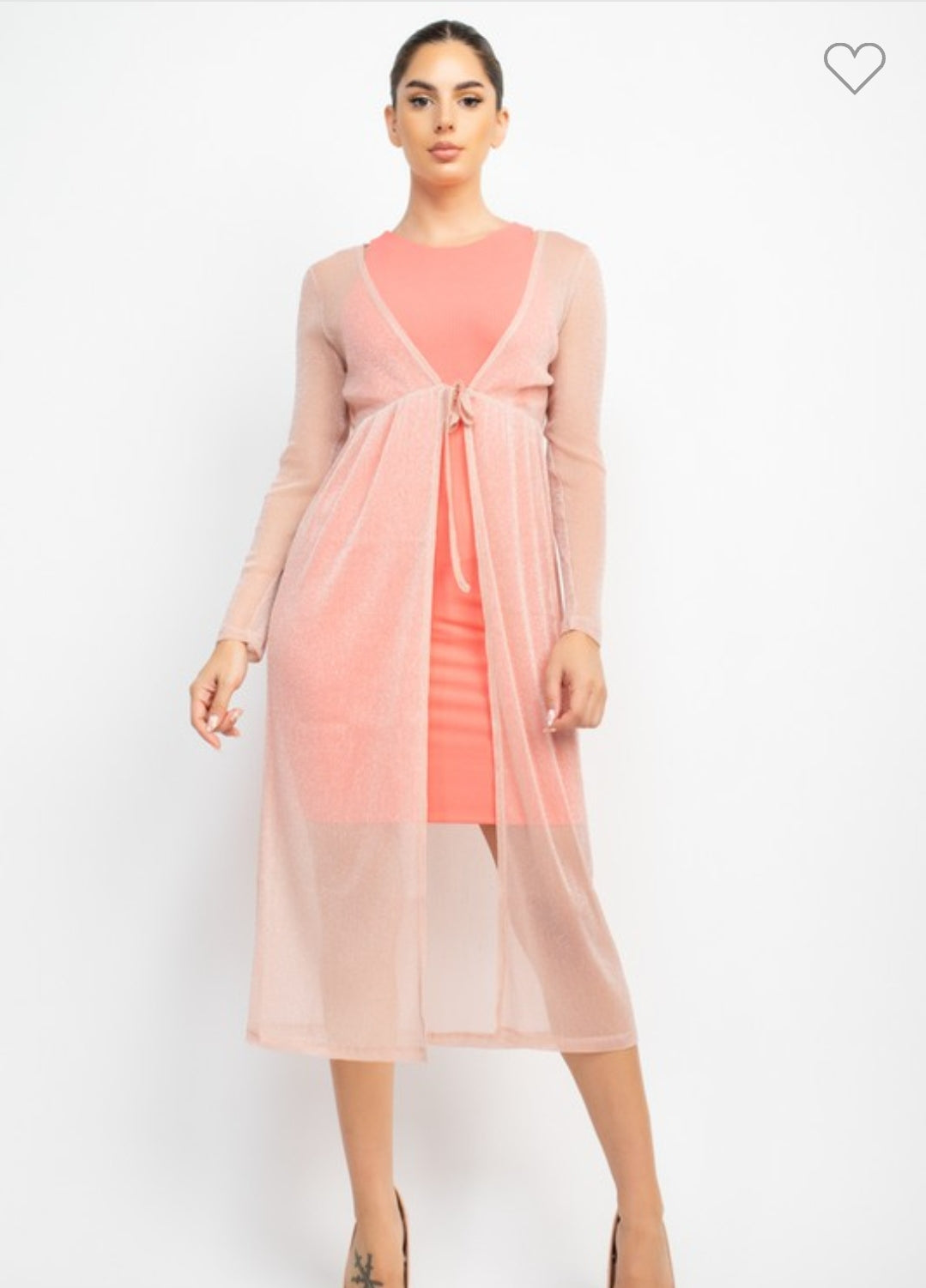 Long Sleeve Mesh Glittery Kimono