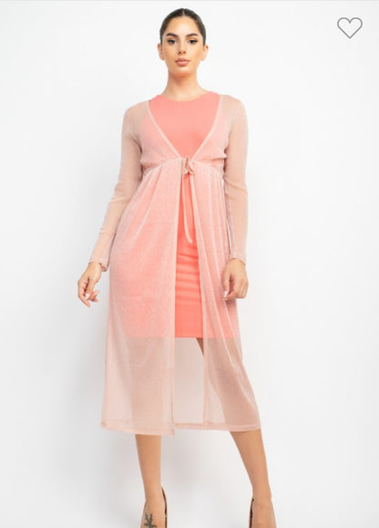 Long Sleeve Mesh Glittery Kimono