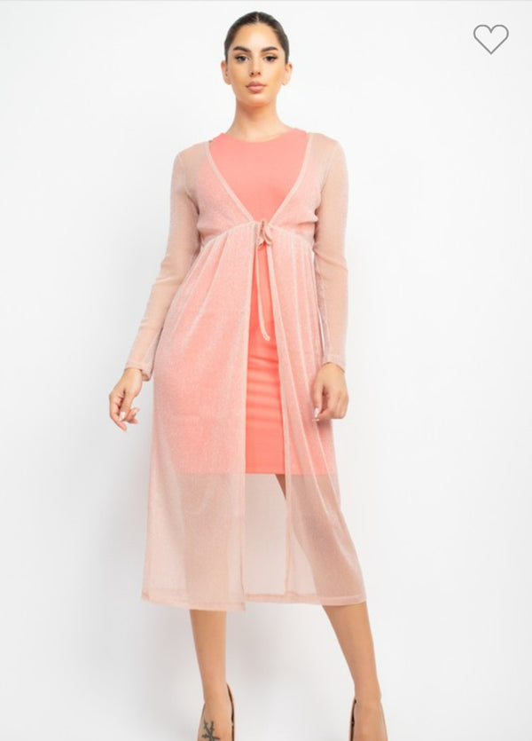 Long Sleeve Mesh Glittery Kimono