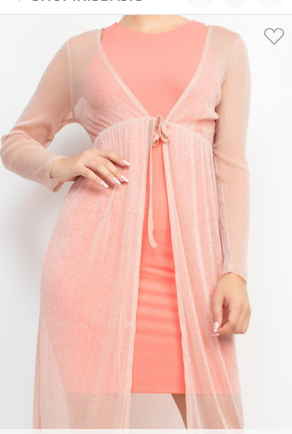 Long Sleeve Mesh Glittery Kimono