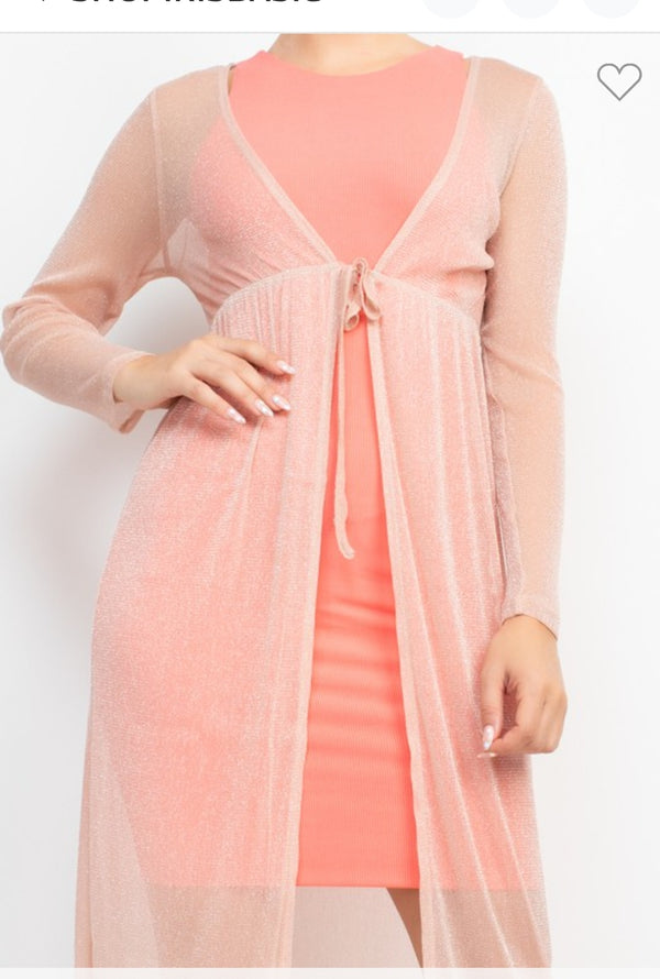 Long Sleeve Mesh Glittery Kimono