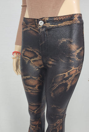 Women Wide Leg Snake Print Jeans