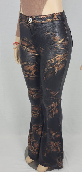 Women Wide Leg Snake Print Jeans