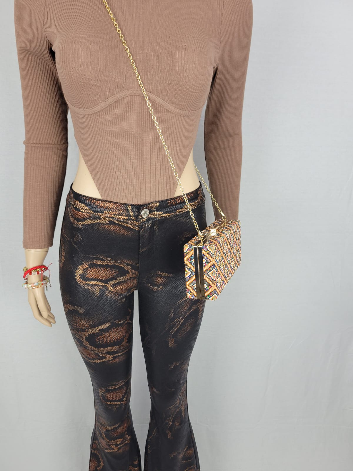 Women Wide Leg Snake Print Jeans