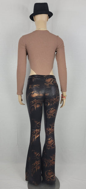 Women Wide Leg Snake Print Jeans